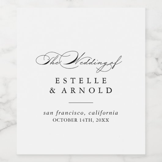 Elegante moderne Kalligrafie Hochzeitweilige Weine Weinetikett (Einzelnes Label)