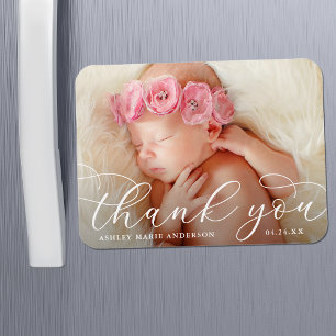 Elegante moderne Kalligrafie Neue Baby Danksagung Magnet