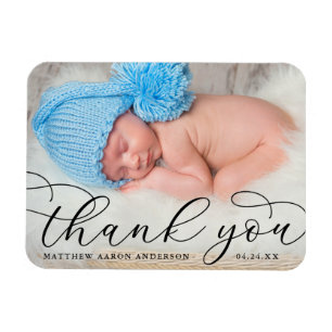 Elegante moderne Kalligrafie New Baby Danke B Magnet