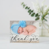 Elegante moderne Kalligrafie New Baby Vielen Dank  Postkarte (Stehend Vorderseite)