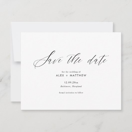 Elegante moderne Kalligrafie Save the Date minimal Einladung (Vorderseite)