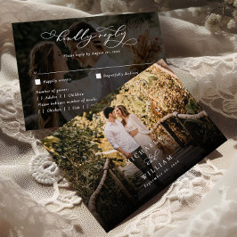 Elegante moderne Kalligrafie Script 2-Foto Hochzei RSVP Karte