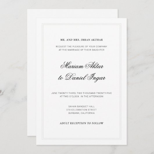 Elegante moderne Kalligrafie Script White Wedding Einladung (Vorne/Hinten)