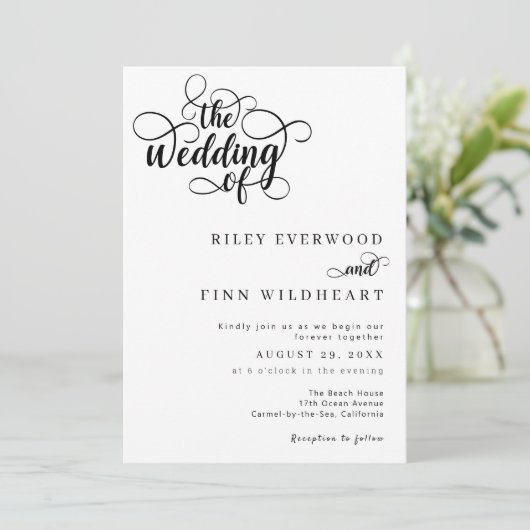 Elegante moderne Kalligrafie-Skripte Hochzeit Einladung (Stehend Vorderseite)