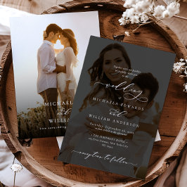 Elegante moderne Kalligraphie 2-Foto Hochzeit Einladung