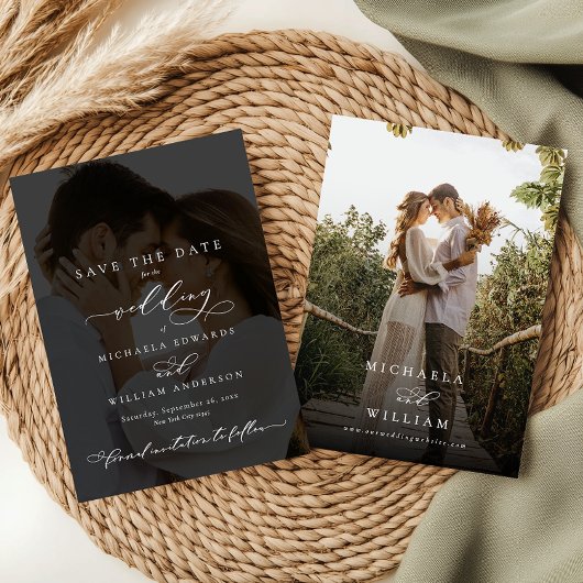 Elegante moderne Kalligraphie 2-Foto Hochzeit Save The Date