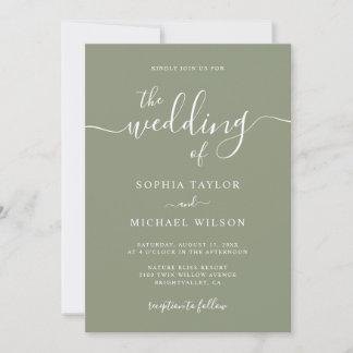Elegante Moderne Kalligraphie Sage Green Wedding Einladung