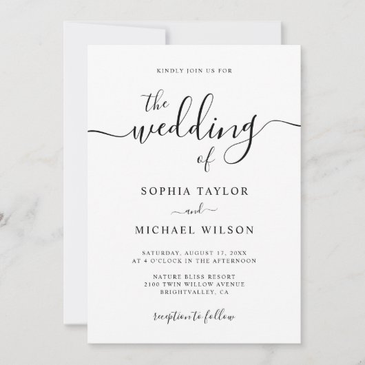 Elegante moderne Kalligraphie Schwarz & Weiß Hochz Einladung (Vorderseite)