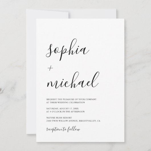 Elegante moderne Kalligraphie Schwarz & Weiß Hochz Einladung (Vorderseite)