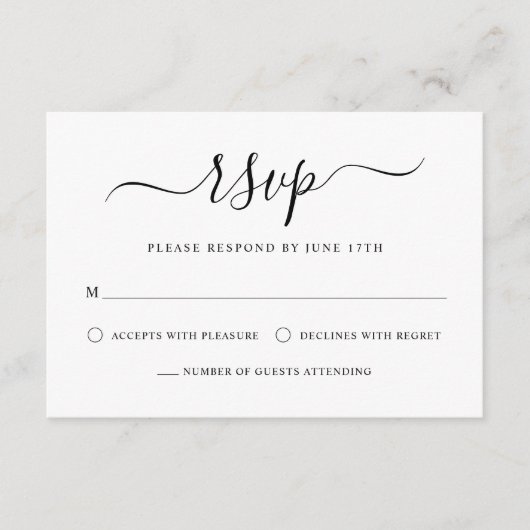 Elegante moderne Kalligraphie Schwarz & Weiß Hochz RSVP Karte (Vorderseite)