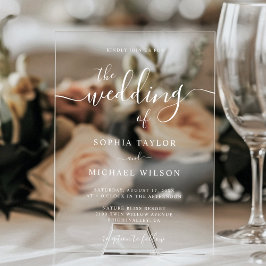 Elegante moderne Kalligraphie White Wedding Acryleinladungen