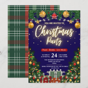 Elegante moderne karierte grüne Weihnachtsfeier Einladung