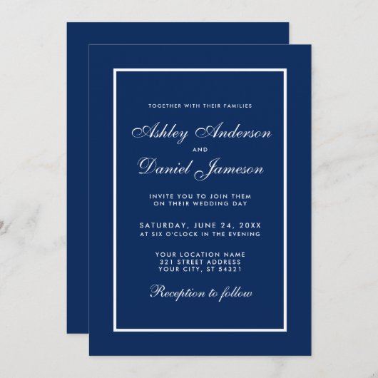 Elegante Moderne Klassische Hochzeit Einladung (Vorne/Hinten)