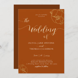 Elegante Moderne klassische Rostbraun-Blumenhochze Einladung