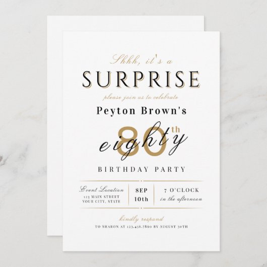 Elegante moderne, klassische Überraschung 80. Gebu Einladung (Vorne/Hinten)