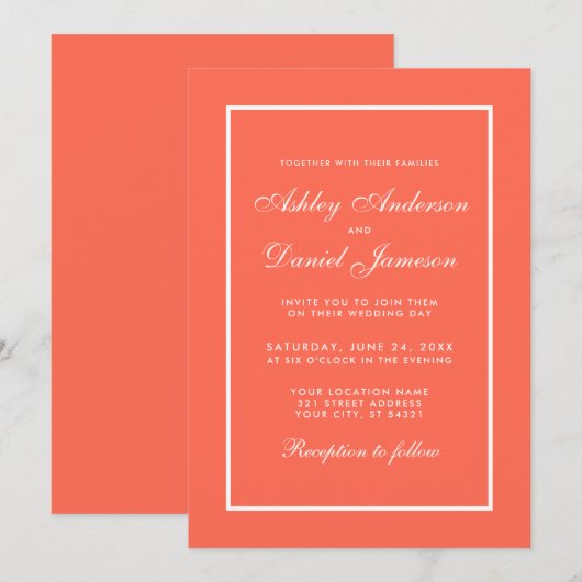 Elegante, moderne Korallen und weiße Hochzeiten Ei Einladung (Vorne/Hinten)