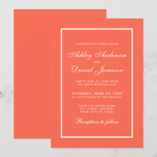 Elegante, moderne Korallen und weiße Hochzeiten Ei Einladung