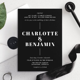 Elegante, moderne, kühne, weiße und schwarze Hochz Einladung