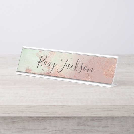 Elegante moderne Küken Rose Gold Aquarell farbig Schreibtischnamensplakette (Vorderseite )