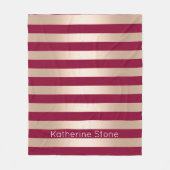 Elegante moderne Küken Rose goldbordeauxrot gestre Fleecedecke (Vorderseite)
