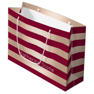 Elegante moderne Küken Rose goldbordeauxrot gestre Große Geschenktüte