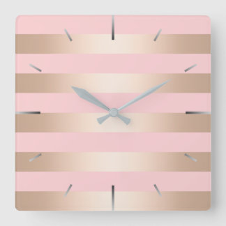 Elegante moderne Küken-Rose, rosa gestreift Quadratische Wanduhr