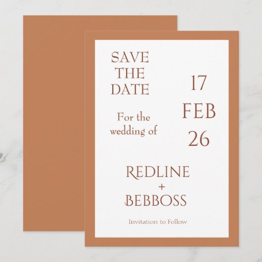 Elegante moderne Kupfer-Hochzeit Save The Date (Vorne/Hinten)