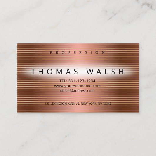 Elegante moderne Kupferkarte mit Gold-Linien Visitenkarte (Vorderseite)