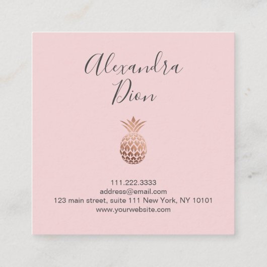 Elegante, moderne Kupferkiefer-Rose, Goldpink Quadratische Visitenkarte (Rückseite)