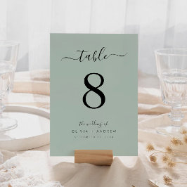 Elegante moderne, leicht grüne Hochzeit Tischnummer