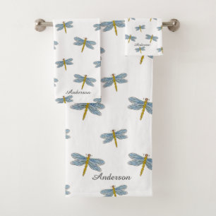 Elegante moderne Libellen und Schrift auf Weiß Badhandtuch Set