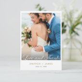 Elegante Moderne Liebe und Dank Gold Foto Hochzeit Dankeskarte (Stehend Vorderseite)