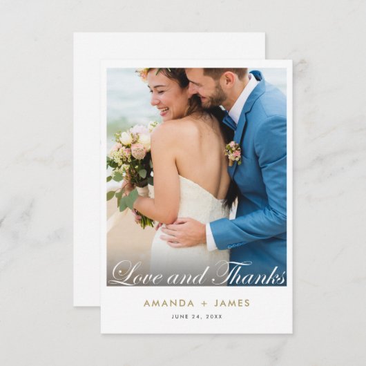 Elegante Moderne Liebe und Dank Gold Foto Hochzeit Dankeskarte (Vorne/Hinten)