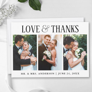 Elegante moderne Liebe und Dank Hochzeit 3 Foto Dankeskarte