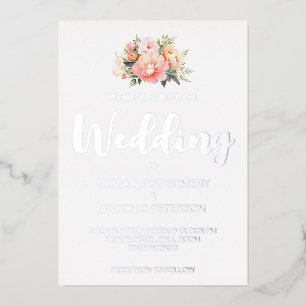 Elegante Moderne Light Pink Peony Silver Wedding Folieneinladung