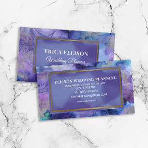 Elegante moderne lila blaue Aquarell-Hochzeit Visitenkarte
