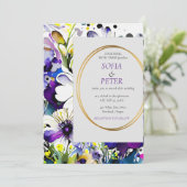 Elegante moderne lila Blumen Einladung (Stehend Vorderseite)