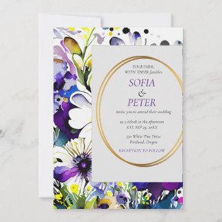Elegante moderne lila Blumen Einladung
