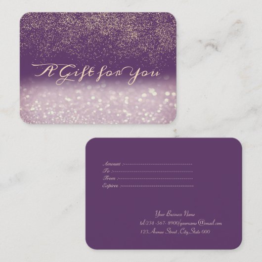 Elegante Moderne Lila Confetti, Glitzer Bokeh Rabattkarte (Vorne/Hinten)