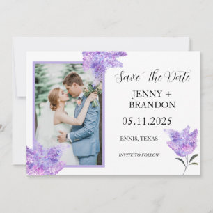 Elegante moderne lila Flieder Blumen Foto chic Save The Date