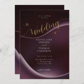 Elegante Moderne Lila Hochzeit in Burgund Einladung (Vorne/Hinten)