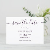 Elegante moderne lila Hochzeit Save The Date (Stehend Vorderseite)