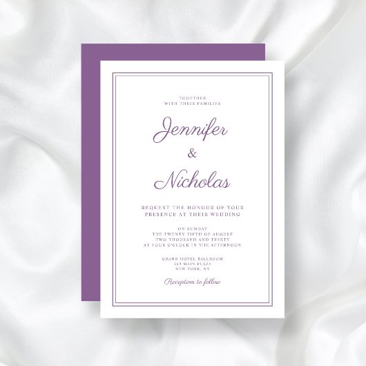 Elegante Moderne Lila Lilac-Script-Hochzeit Einladung