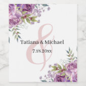 elegante, moderne lila rosa botanische Hochzeit Weinetikett (Einzelnes Label)