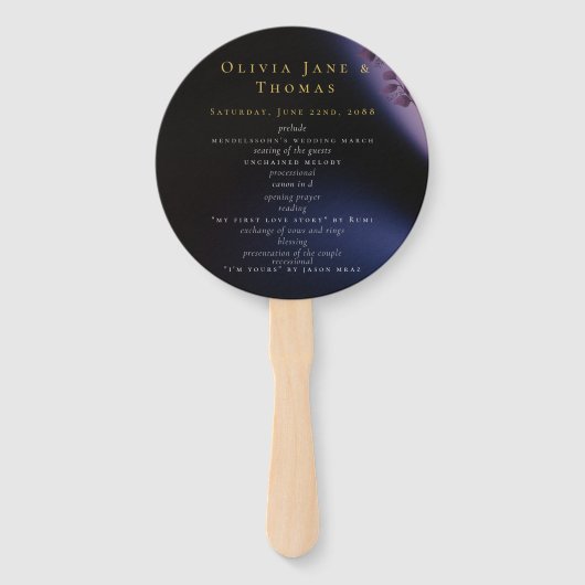 Elegante Moderne Lila Schwarze Hochzeit Fächer (Vorderseite)