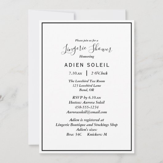 Elegante Moderne Lingerie Dusche Einladung (Vorderseite)