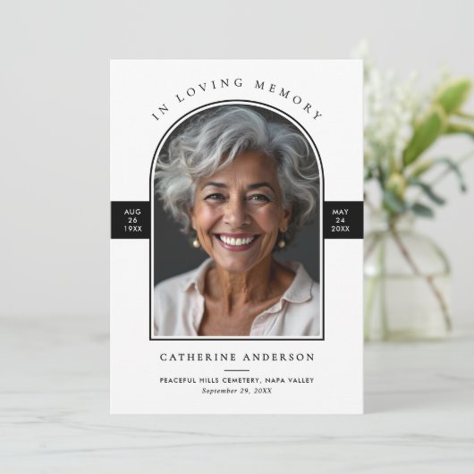 Elegante Moderne Love Memory Arch Foto Beerdigung Programm (Stehend Vorderseite)