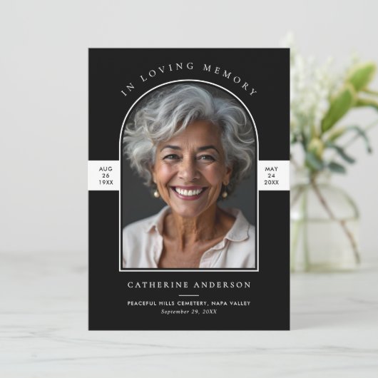 Elegante Moderne Love Memory Arch Foto Beerdigung Programm (Stehend Vorderseite)