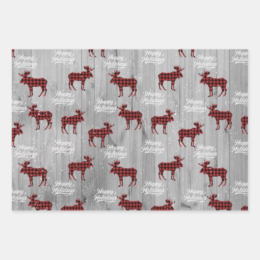 Elegante moderne Lumberjack-Elch karierte Packpfan Geschenkpapier Set (Vorderseite 3)