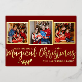 Elegante Moderne magische Weihnachtsfamilie 3 Foto Folien Feiertagskarte